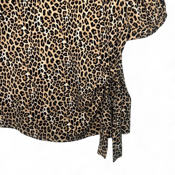 PerCeption Women's Puff Sleeve Top Blouse 2X Black Brown Chetah Animal Print - Picture 4 of 8